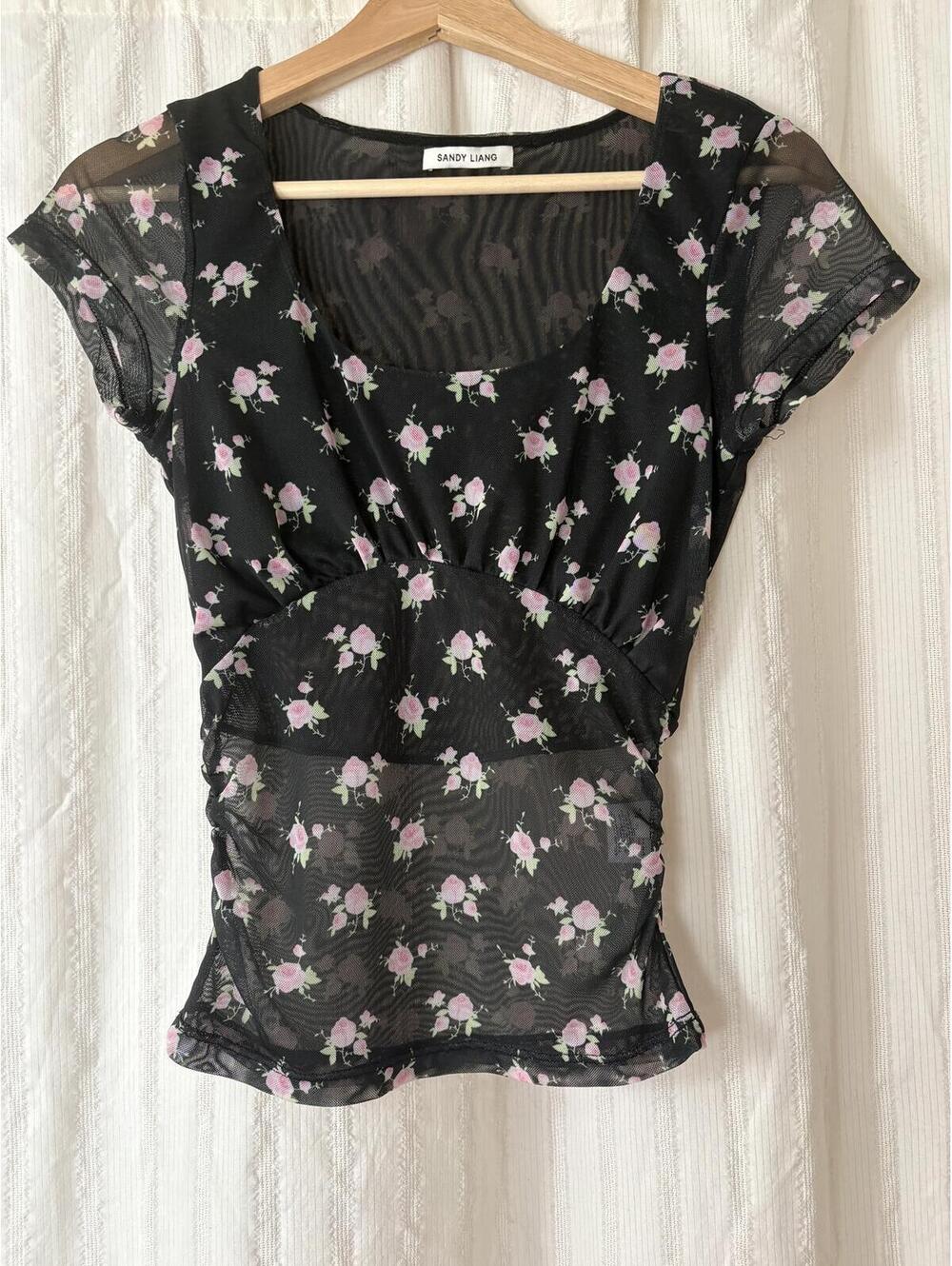 Sandy Liang Sheer Black Floral Mesh Top #coquette #feminine